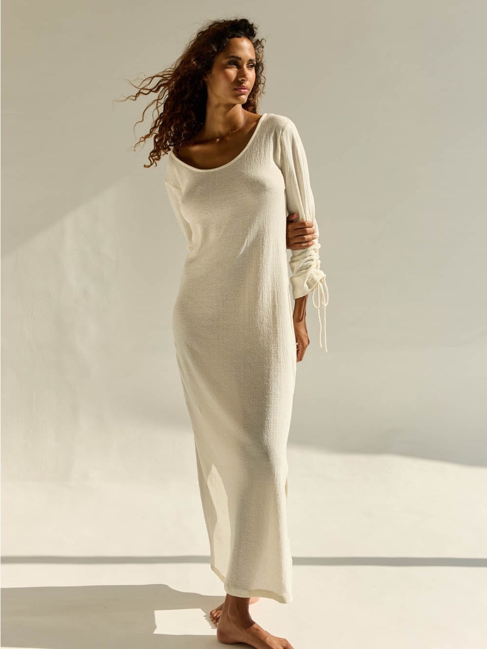 Cream Maxi Knit Dress with Scoop Neck